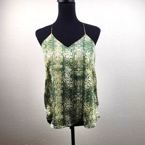 Snake Print Spaghetti Strap Camisole Green Women Small Metallic V-Neck Lined